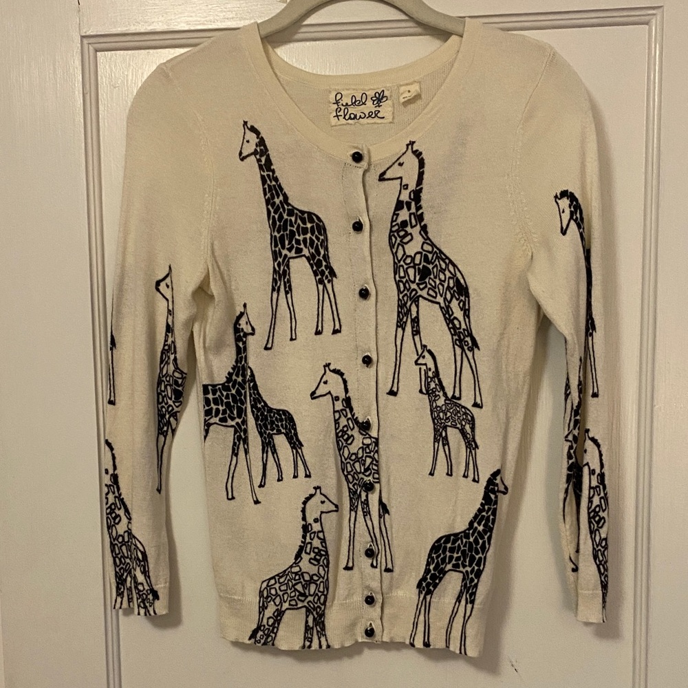 Anthropologie Field Flower Giraffe Cardigan size Small
